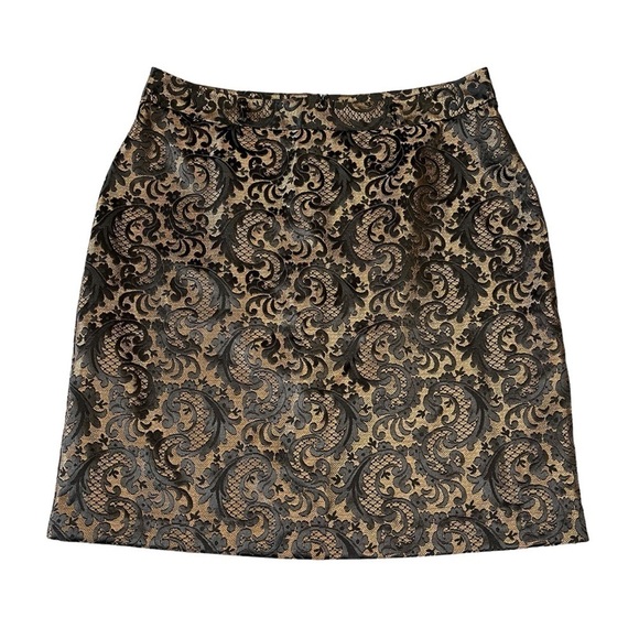 Worthington Pencil Skirt Black and Bronze / Gold Jacquard Damask? Size 18 #1082 - Picture 4 of 5